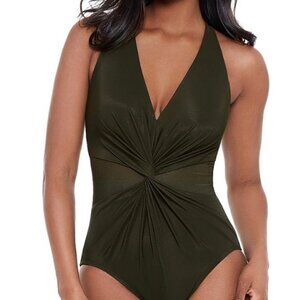Miraclesuit Wrapture Nori Green One Piece Swimsuit Size 12 Shaping Control NWT